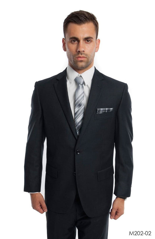 Solid Dark Navy Notch Lapel 2 Piece Modern Fit Demantie Men's Suit