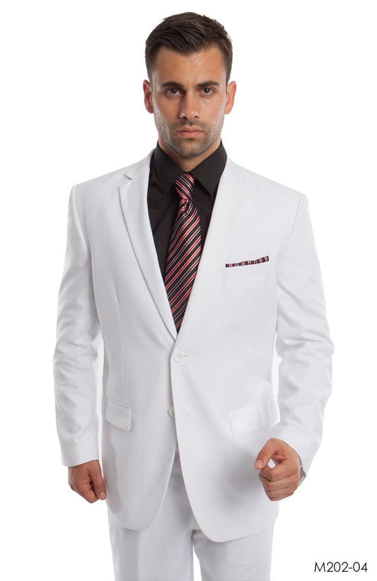 Solid White Notch Lapel 2 Piece Modern Fit Demantie Men's Suit