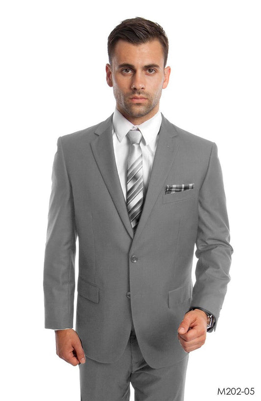 Solid Light Grey Notch Lapel 2 Piece Modern Fit Demantie Men's Suit