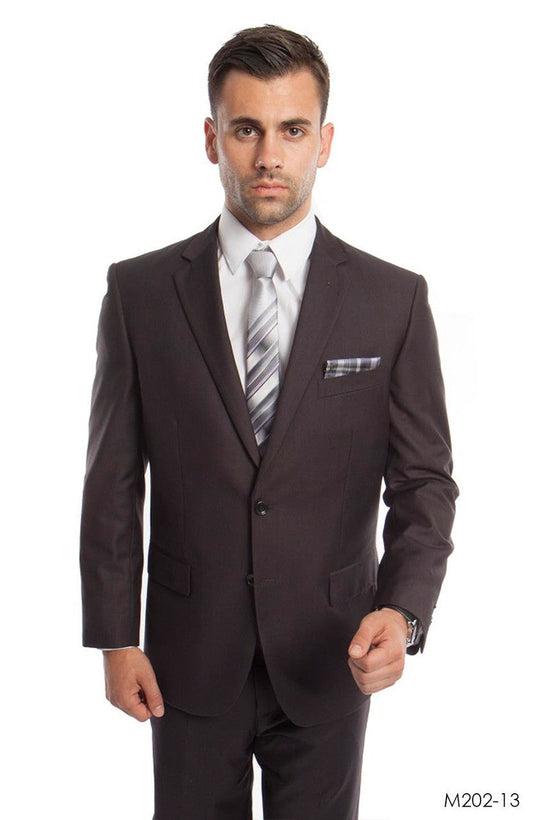 Solid Dark Grey Notch Lapel 2 Piece Modern Fit Demantie Men's Suit