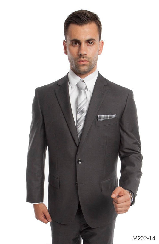 Solid Grey Notch Lapel 2 Piece Modern Fit Demantie Men's Suit