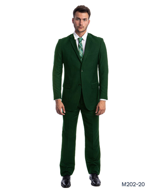 Solid Green Notch Lapel 2 Piece Modern Fit Demantie Men's Suit