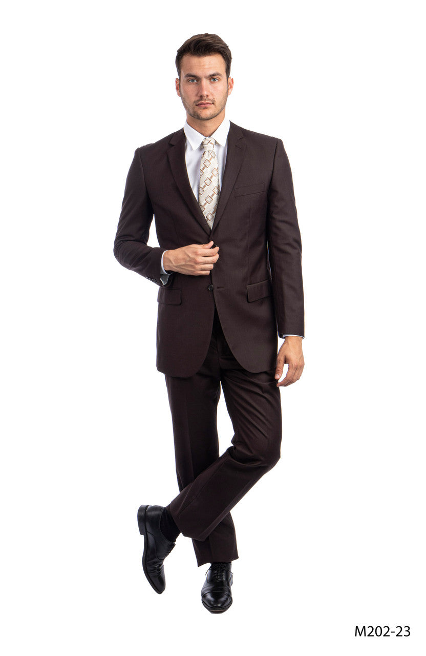 Solid Chocolate Notch Lapel 2 Piece Modern Fit Demantie Men's Suit