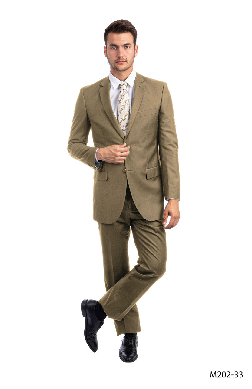 Solid Dark Taupe Notch Lapel 2 Piece Modern Fit Demantie Men's Suit