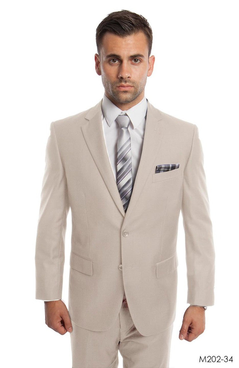 Solid Tan Notch Lapel 2 Piece Modern Fit Demantie Men's Suit