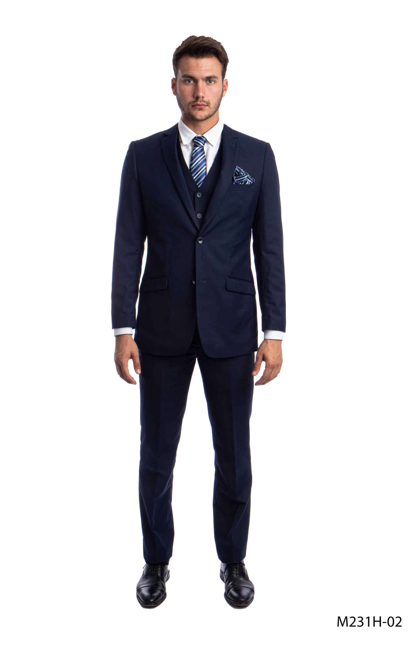 Solid Navy Notch Lapel 3 Piece Slim Fit Azzuro Men's Suit