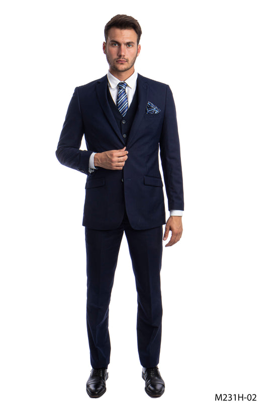 Solid Navy Notch Lapel 3 Piece Slim Fit Azzuro Men's Suit