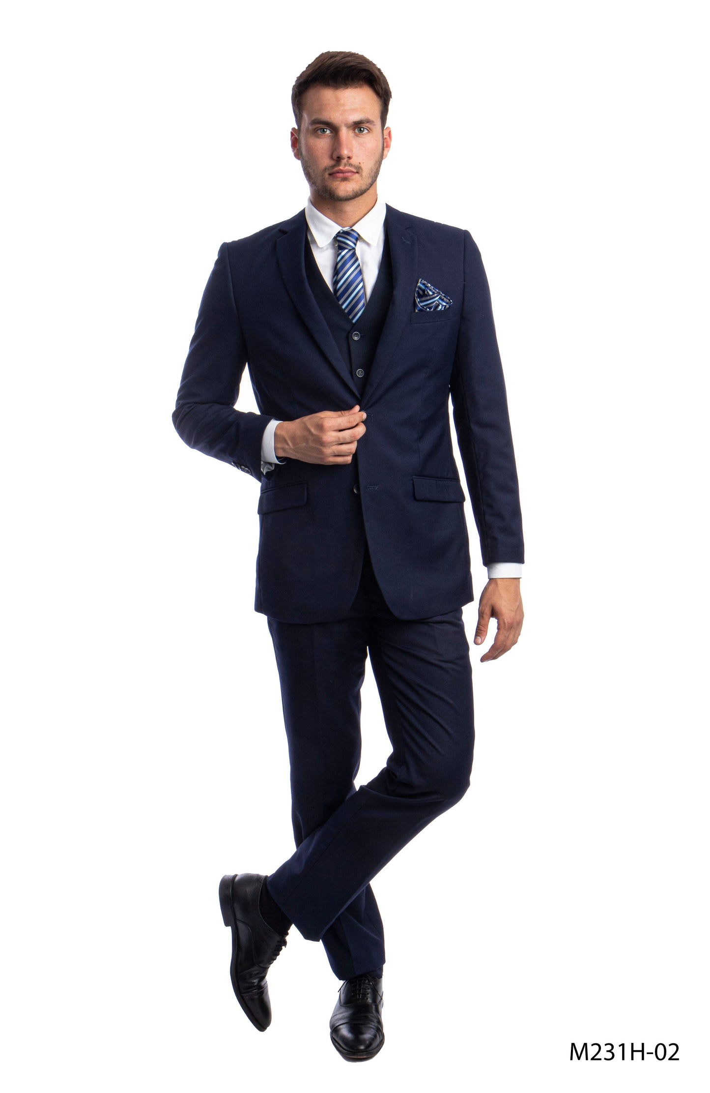 Solid Navy Notch Lapel 3 Piece Slim Fit Azzuro Men's Suit