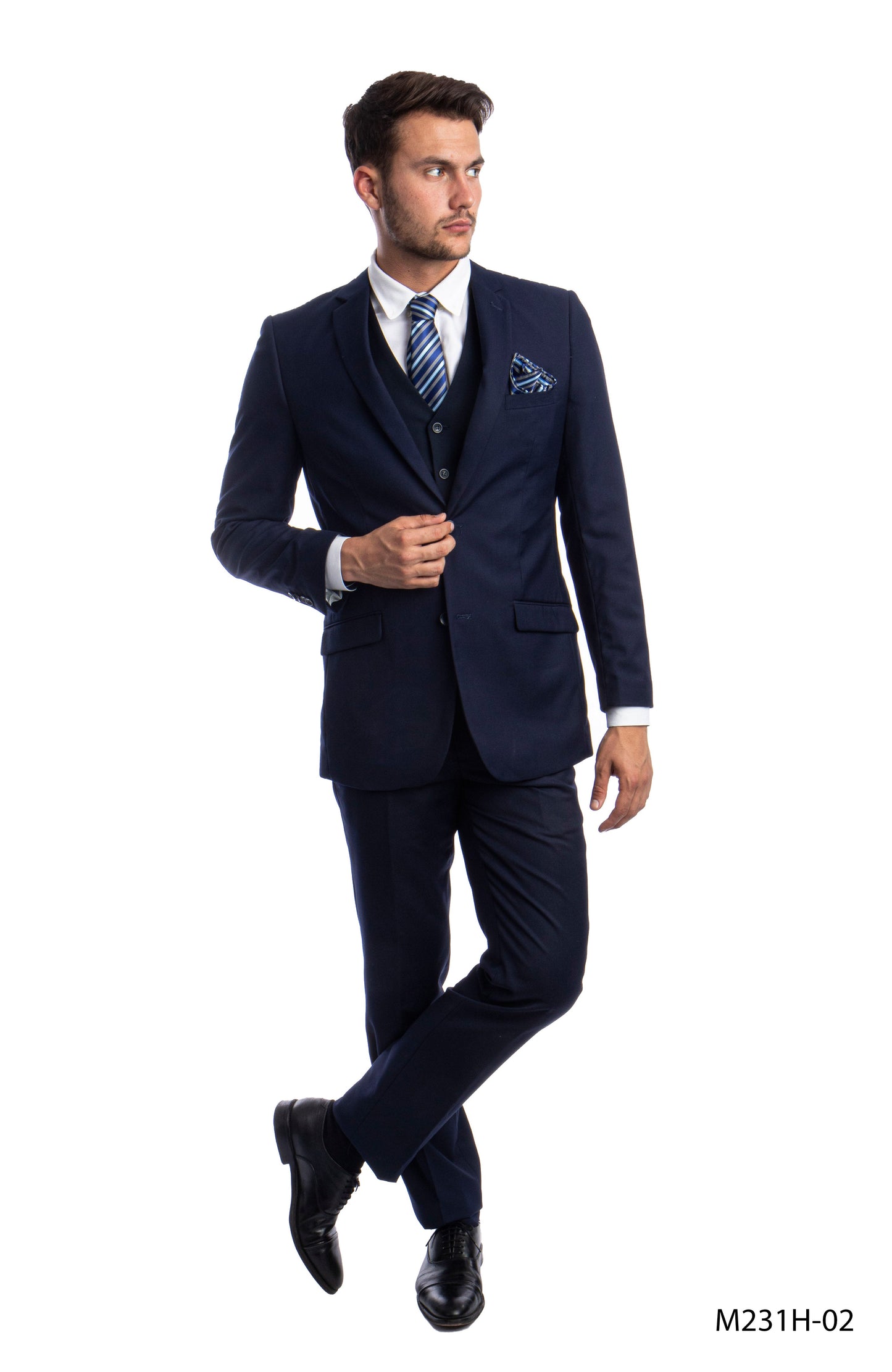 Solid Navy Notch Lapel 3 Piece Slim Fit Azzuro Men's Suit