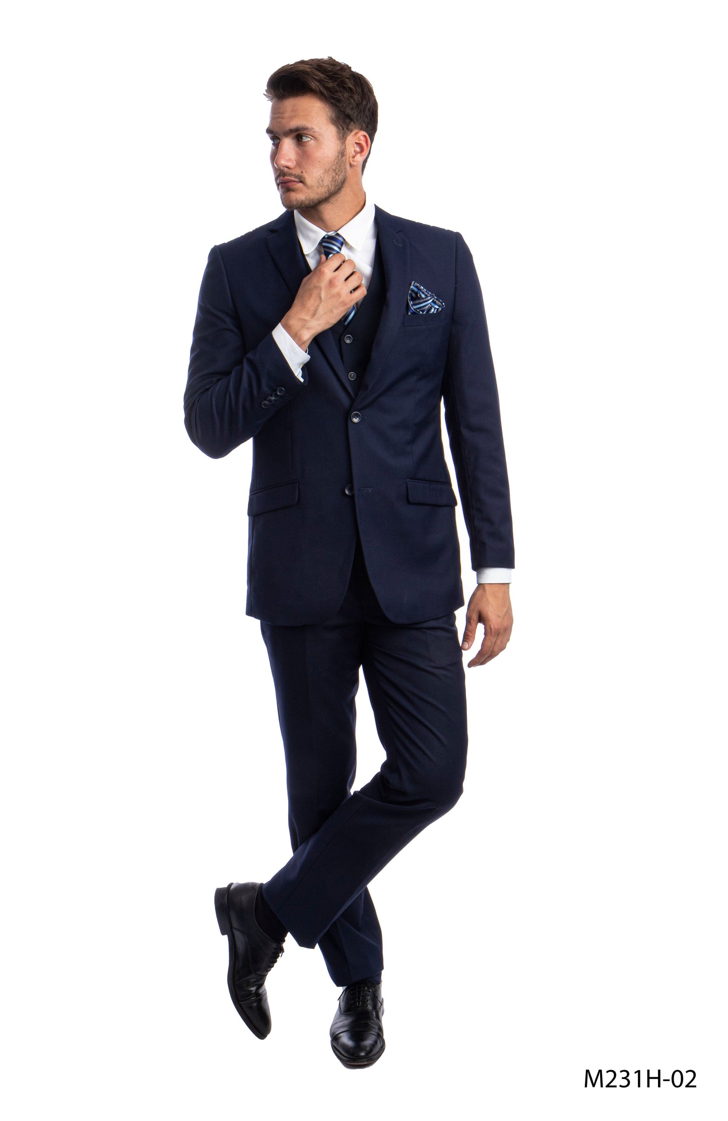 Solid Navy Notch Lapel 3 Piece Slim Fit Azzuro Men's Suit