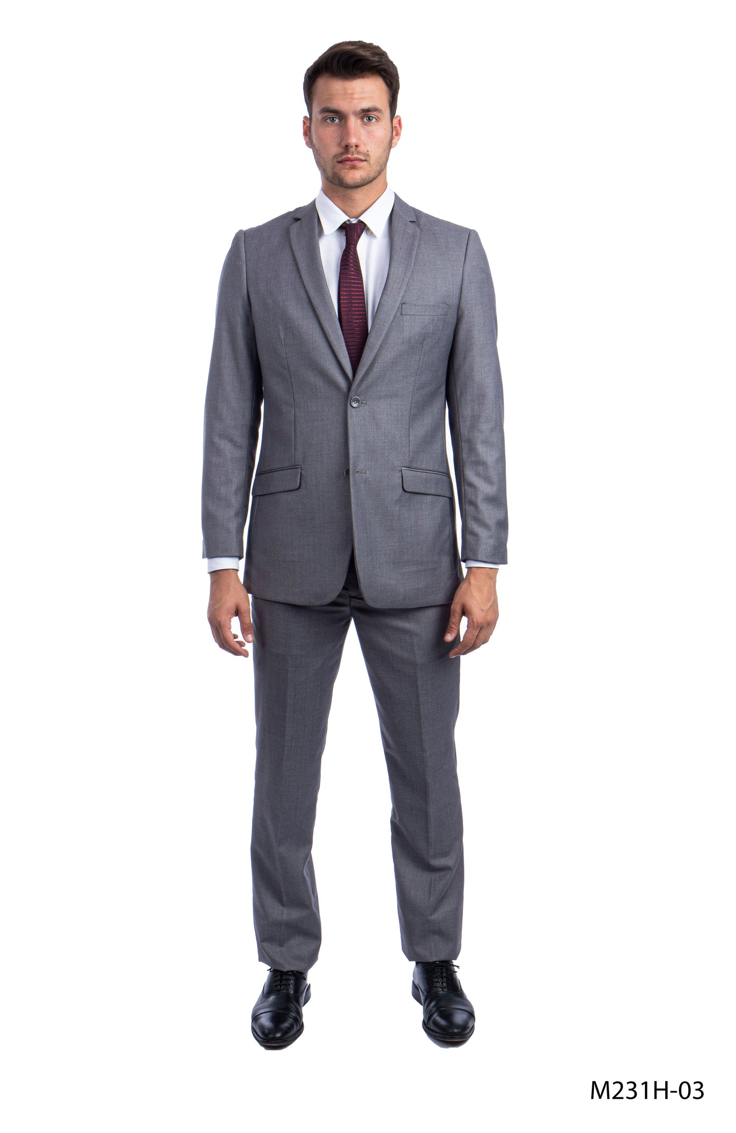 Solid Mid Grey Notch Lapel 3 Piece Slim Fit Azzuro Men's Suit