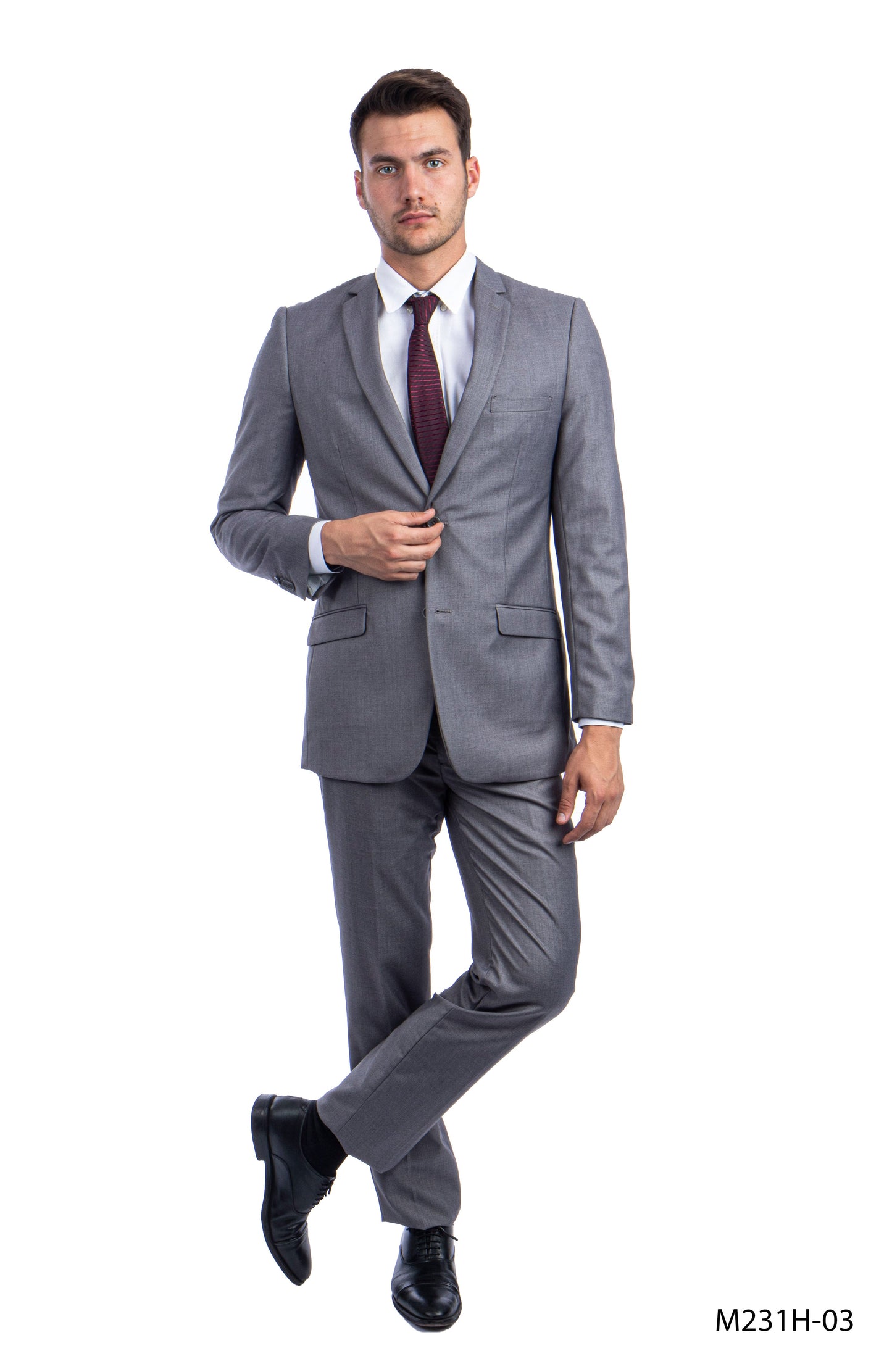 Solid Mid Grey Notch Lapel 3 Piece Slim Fit Azzuro Men's Suit