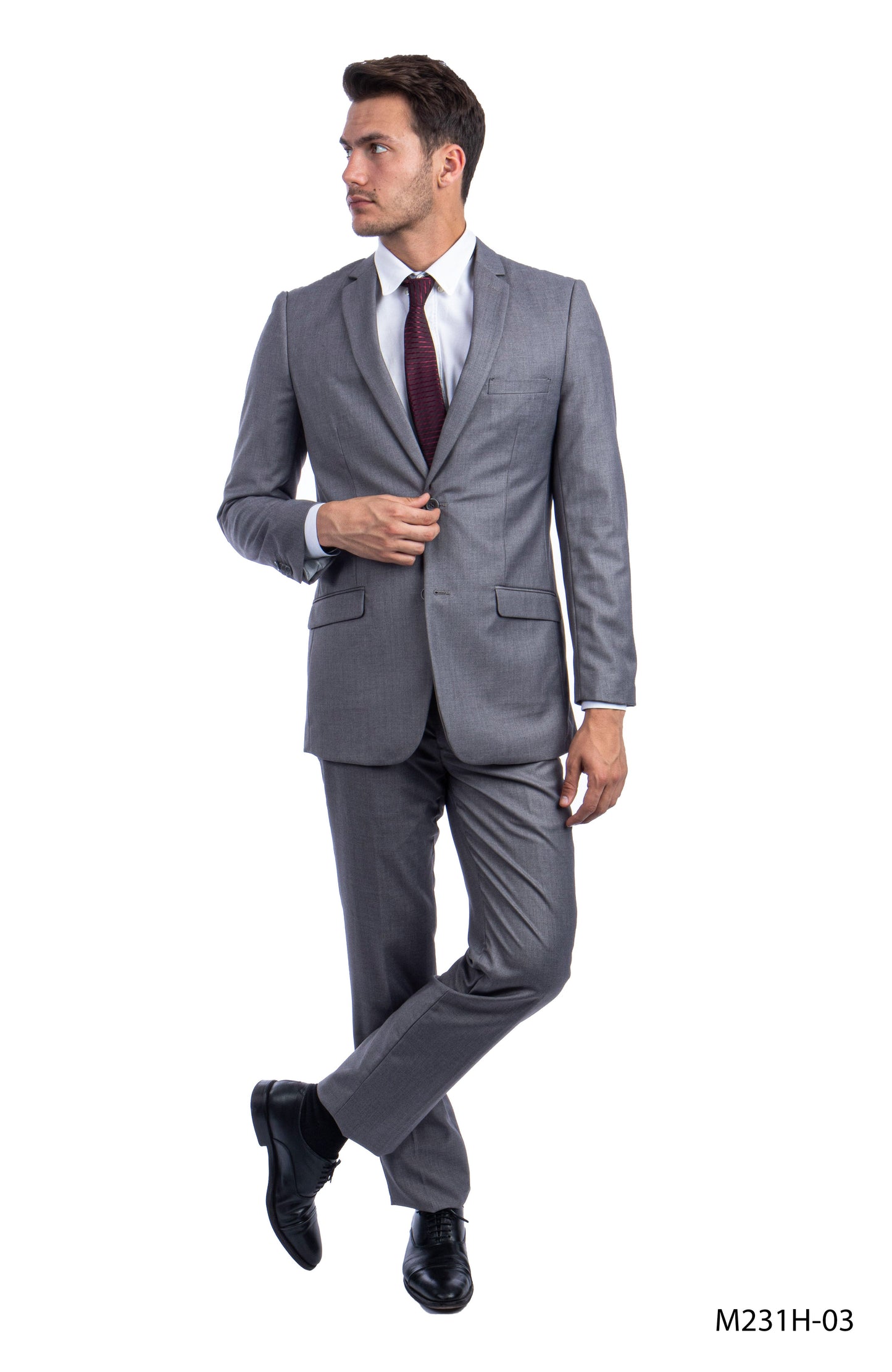 Solid Mid Grey Notch Lapel 3 Piece Slim Fit Azzuro Men's Suit