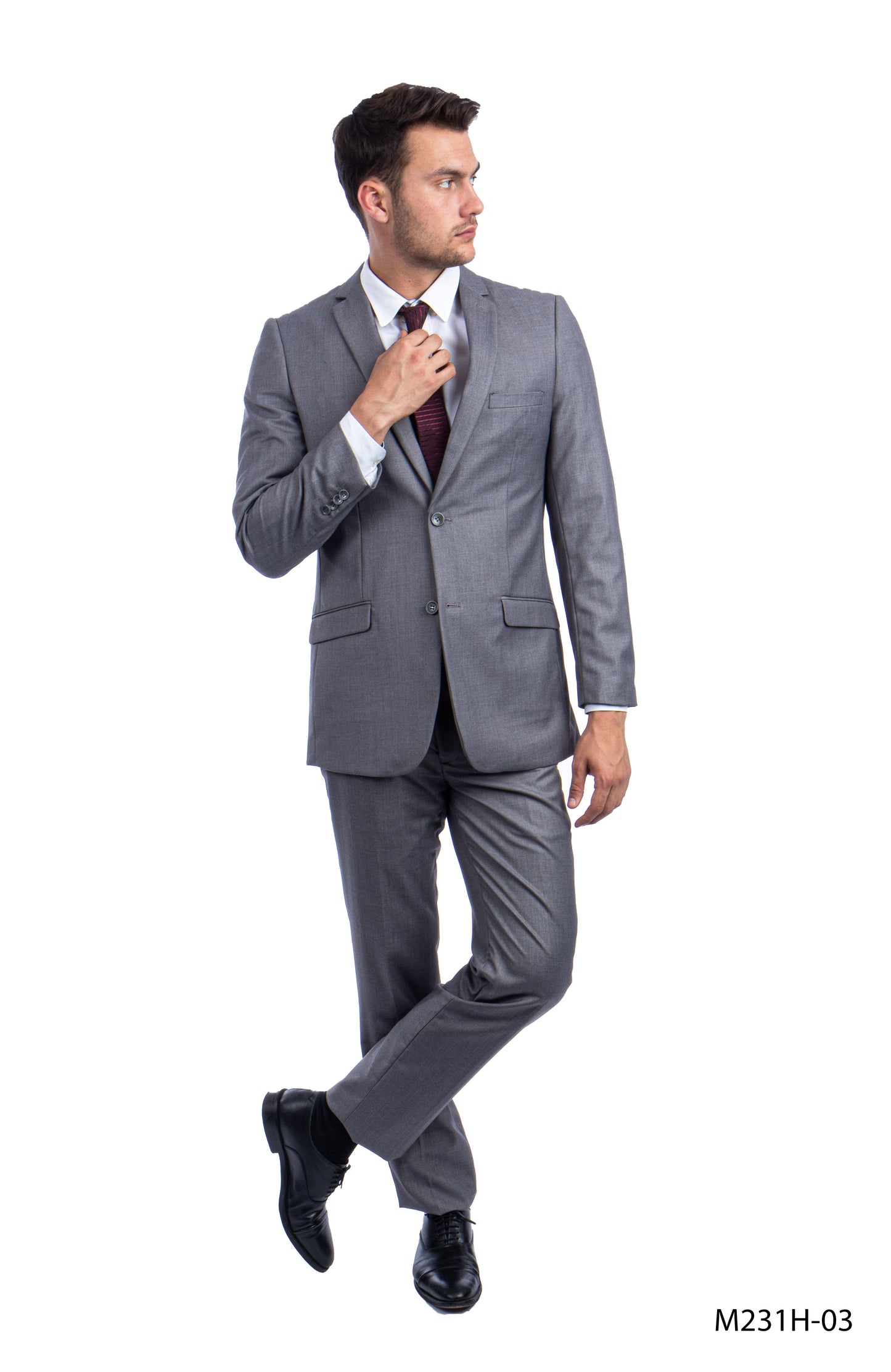 Solid Mid Grey Notch Lapel 3 Piece Slim Fit Azzuro Men's Suit