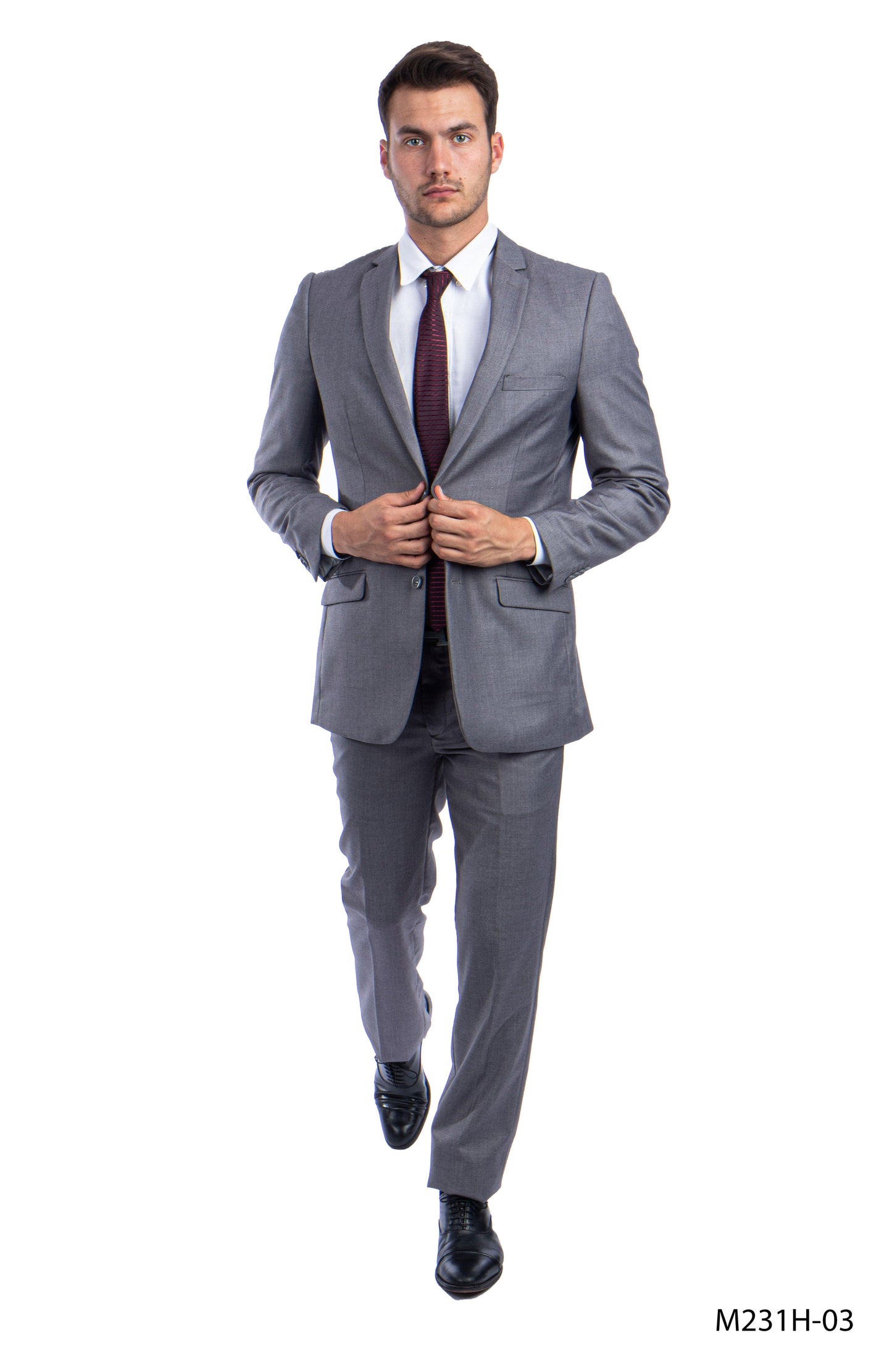 Solid Mid Grey Notch Lapel 3 Piece Slim Fit Azzuro Men's Suit