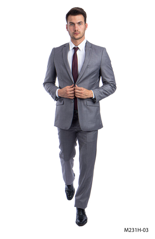 Solid Mid Grey Notch Lapel 3 Piece Slim Fit Azzuro Men's Suit