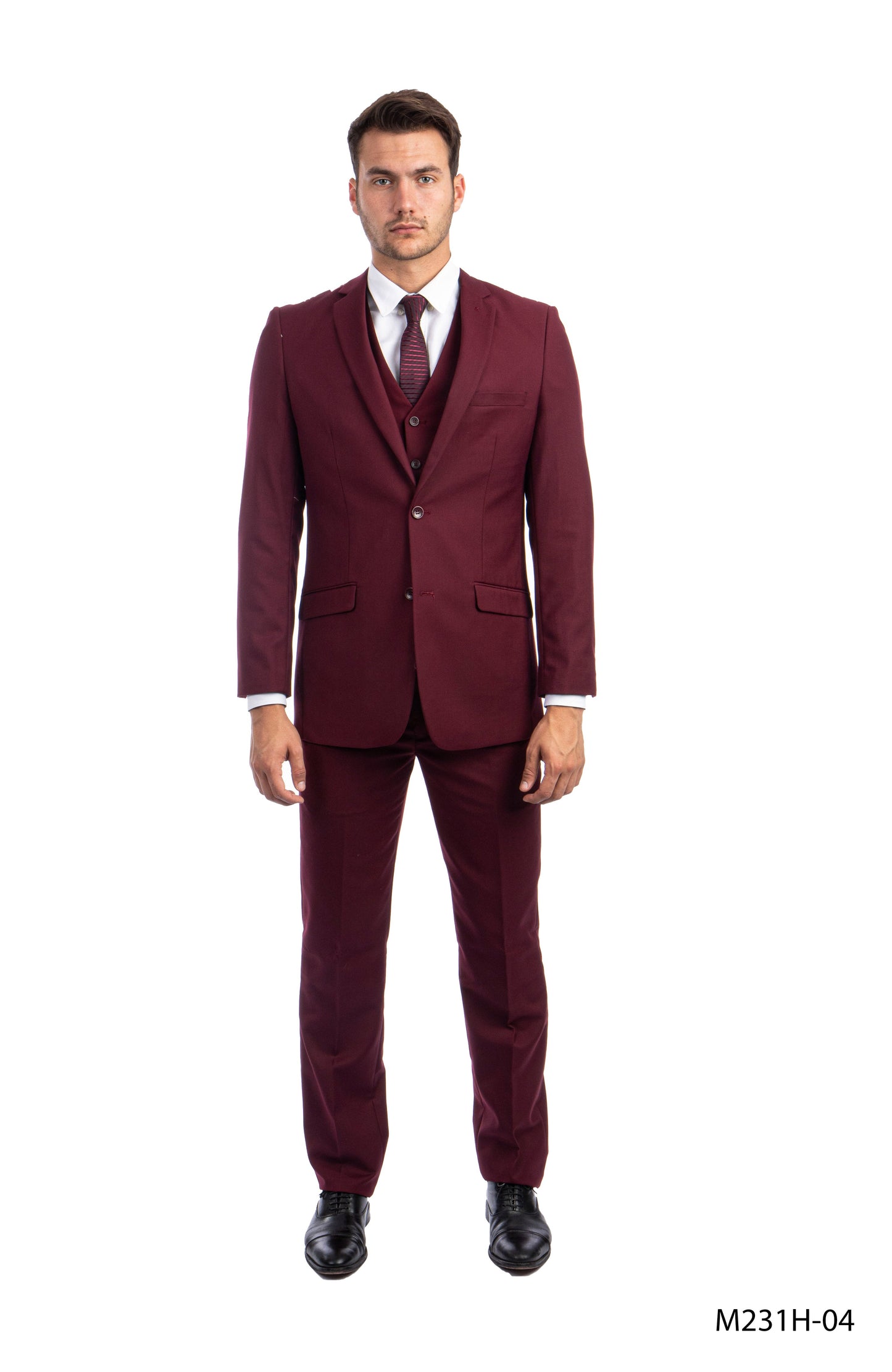 Solid Burgundy Notch Lapel 3 Piece Slim Fit Azzuro Men's Suit