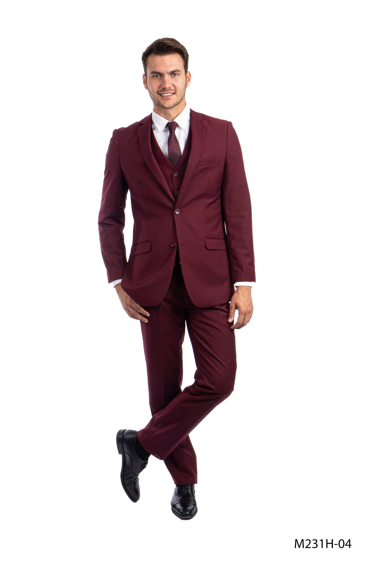 Solid Burgundy Notch Lapel 3 Piece Slim Fit Azzuro Men's Suit