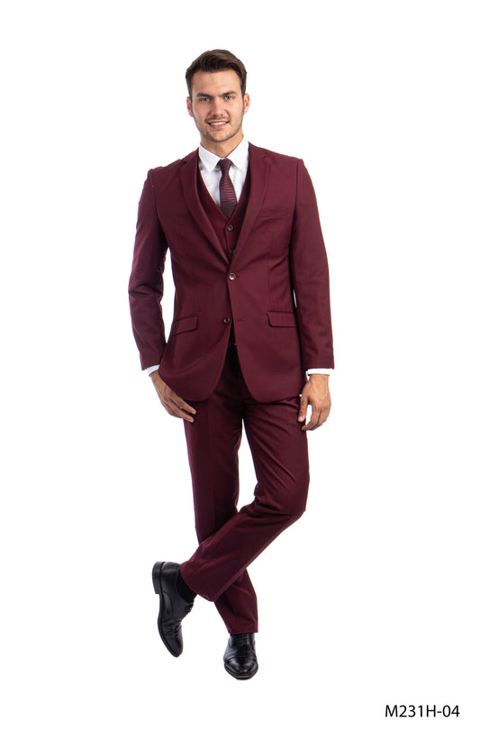 Solid Burgundy Notch Lapel 3 Piece Slim Fit Azzuro Men's Suit