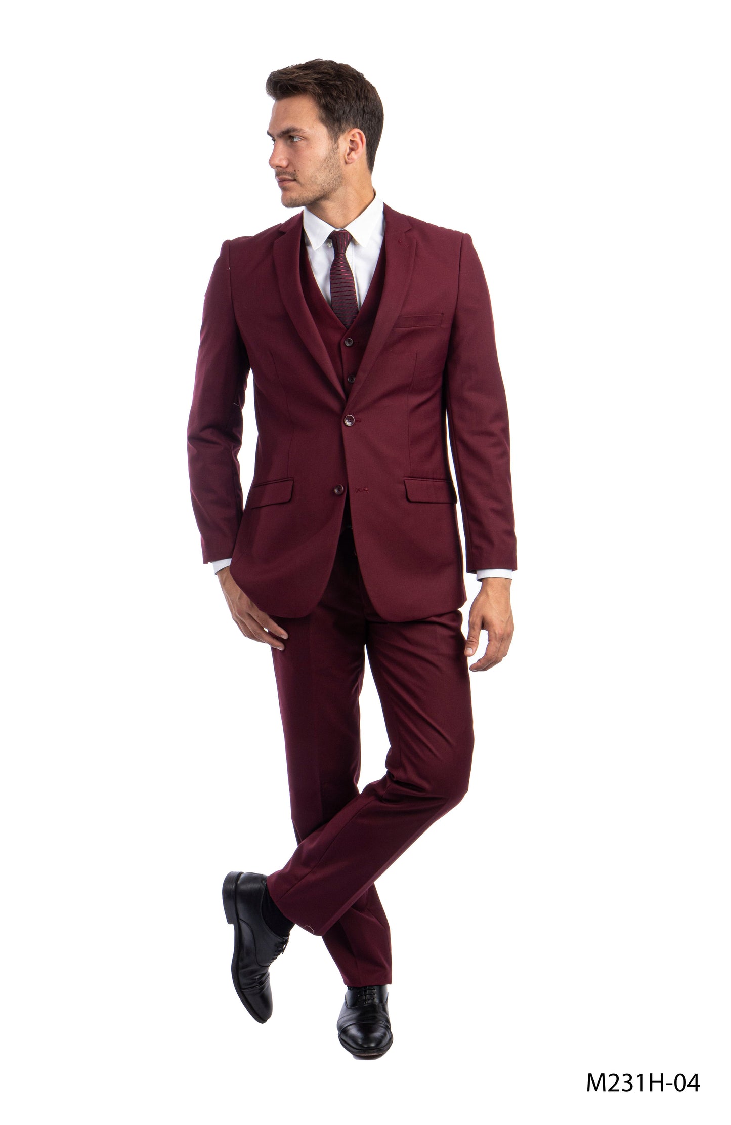 Solid Burgundy Notch Lapel 3 Piece Slim Fit Azzuro Men's Suit