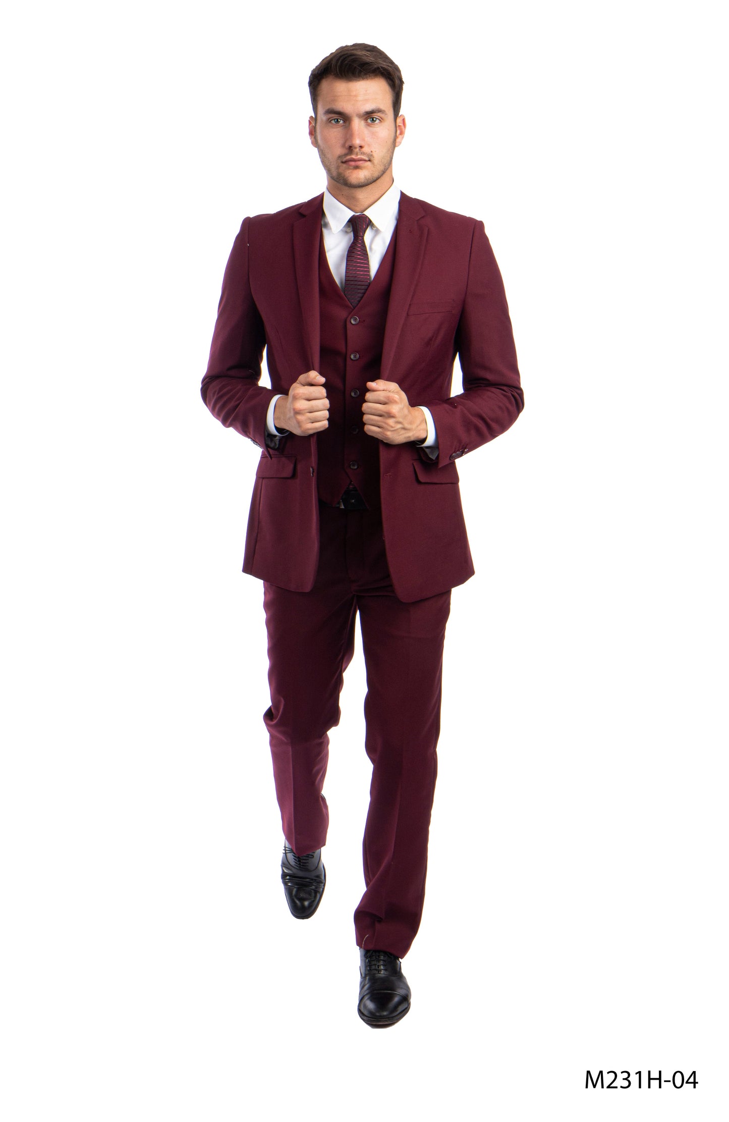 Solid Burgundy Notch Lapel 3 Piece Slim Fit Azzuro Men's Suit