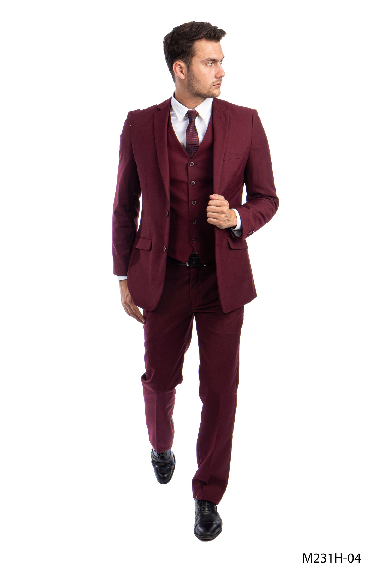 Solid Burgundy Notch Lapel 3 Piece Slim Fit Azzuro Men's Suit