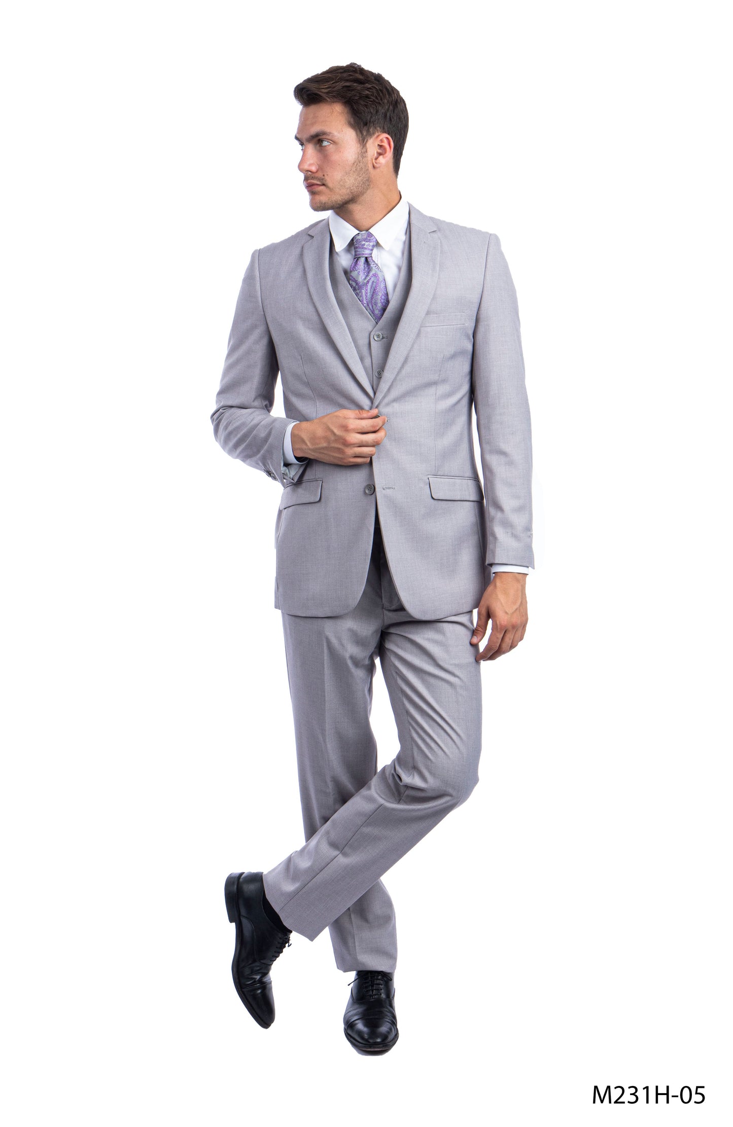 Solid Light Grey Notch Lapel 3 Piece Slim Fit Azzuro Men's Suit