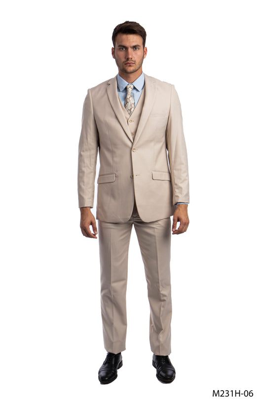 Solid Tan Notch Lapel 3 Piece Slim Fit Azzuro Men's Suit