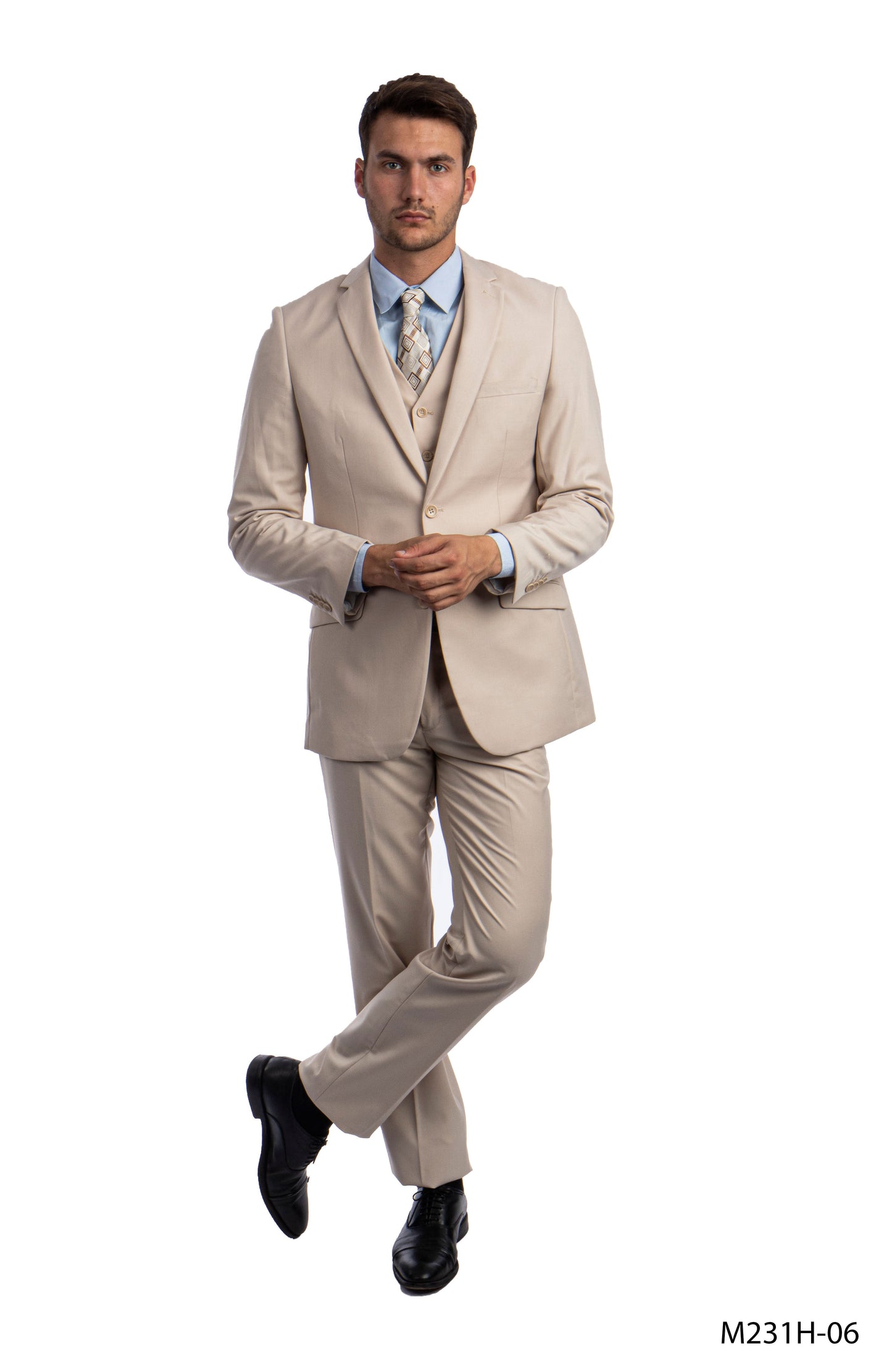 Solid Tan Notch Lapel 3 Piece Slim Fit Azzuro Men's Suit