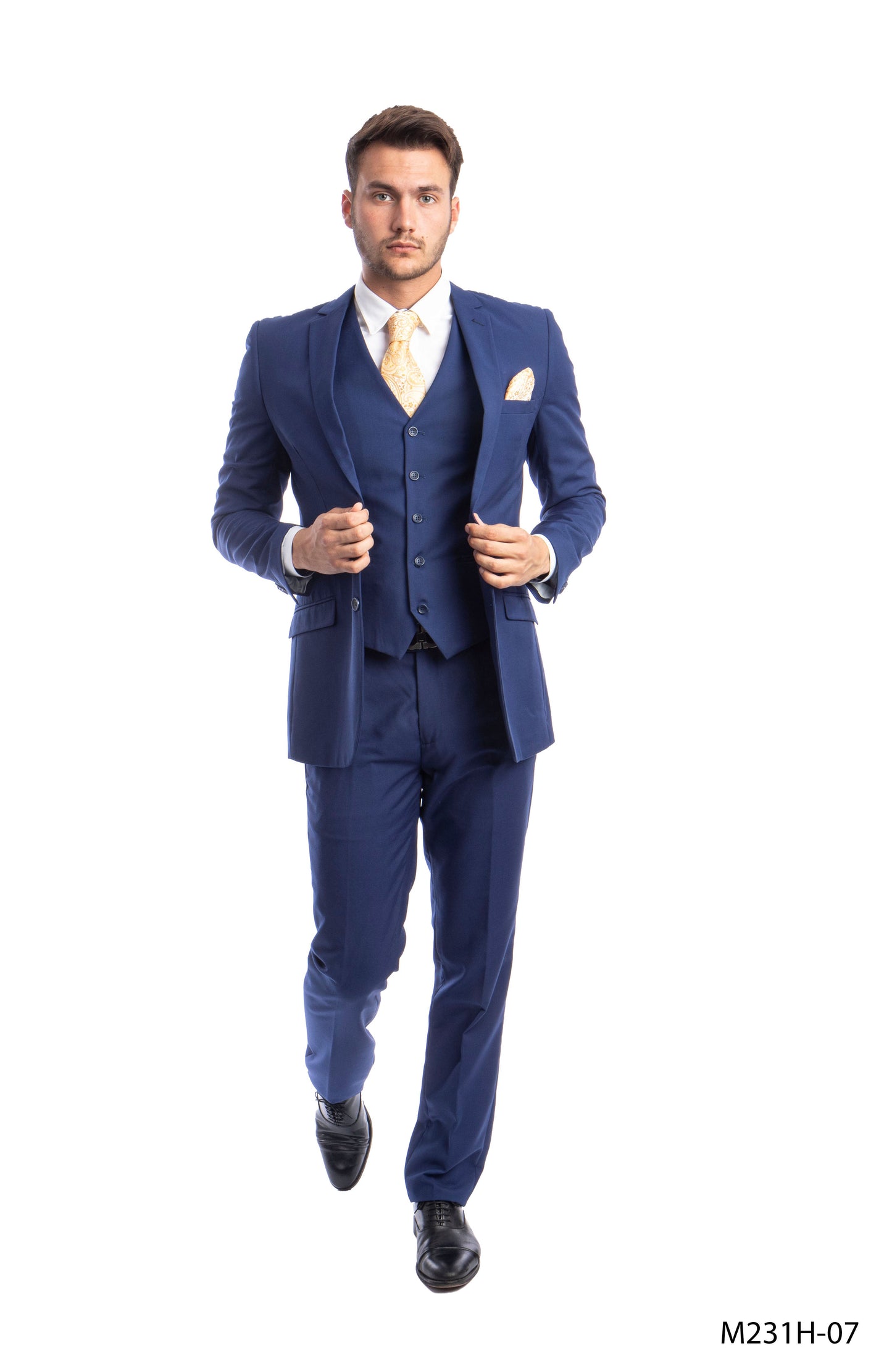 Solid Blue Notch Lapel 3 Piece Slim Fit Azzuro Men's Suit