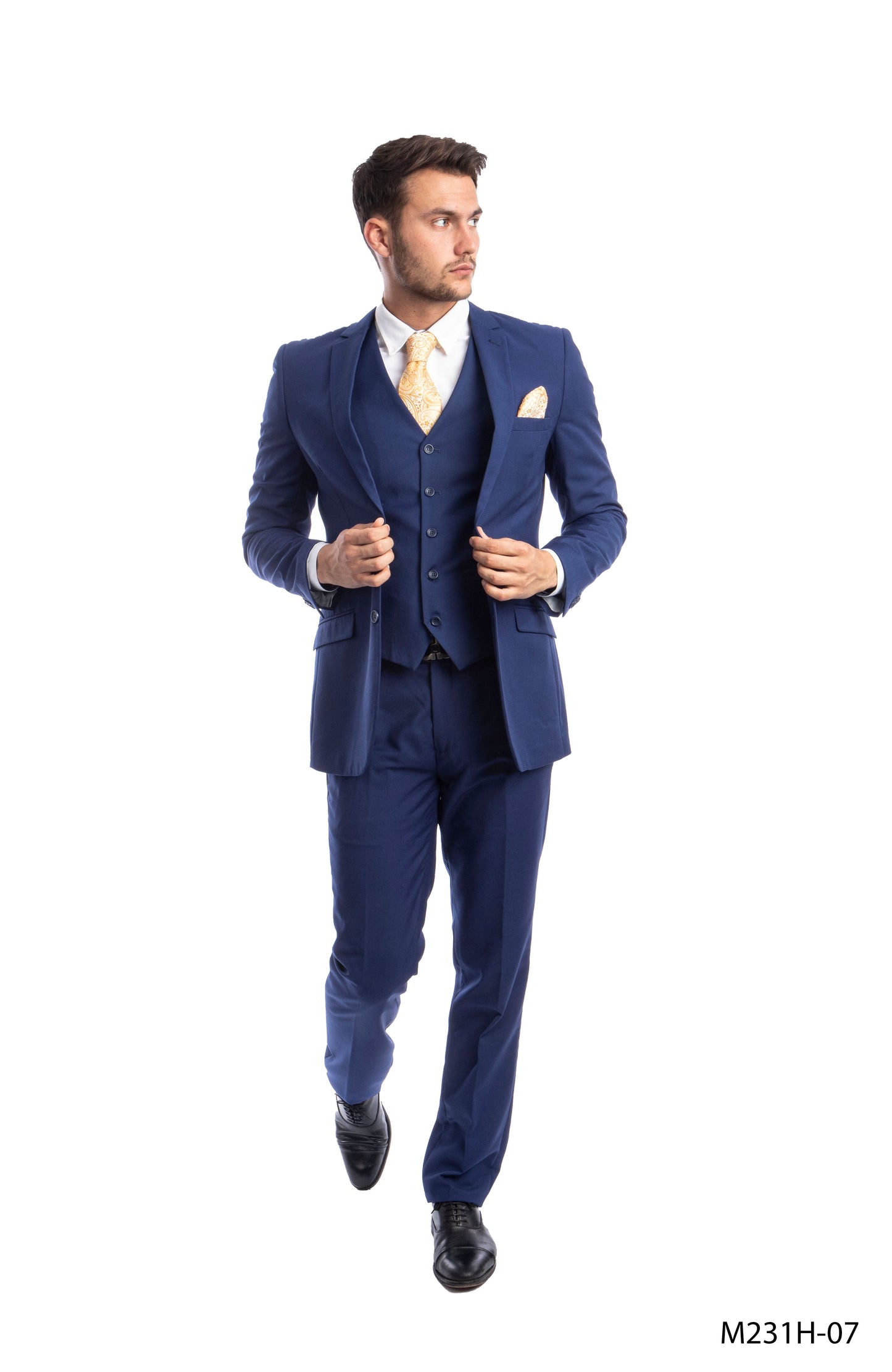 Solid Blue Notch Lapel 3 Piece Slim Fit Azzuro Men's Suit