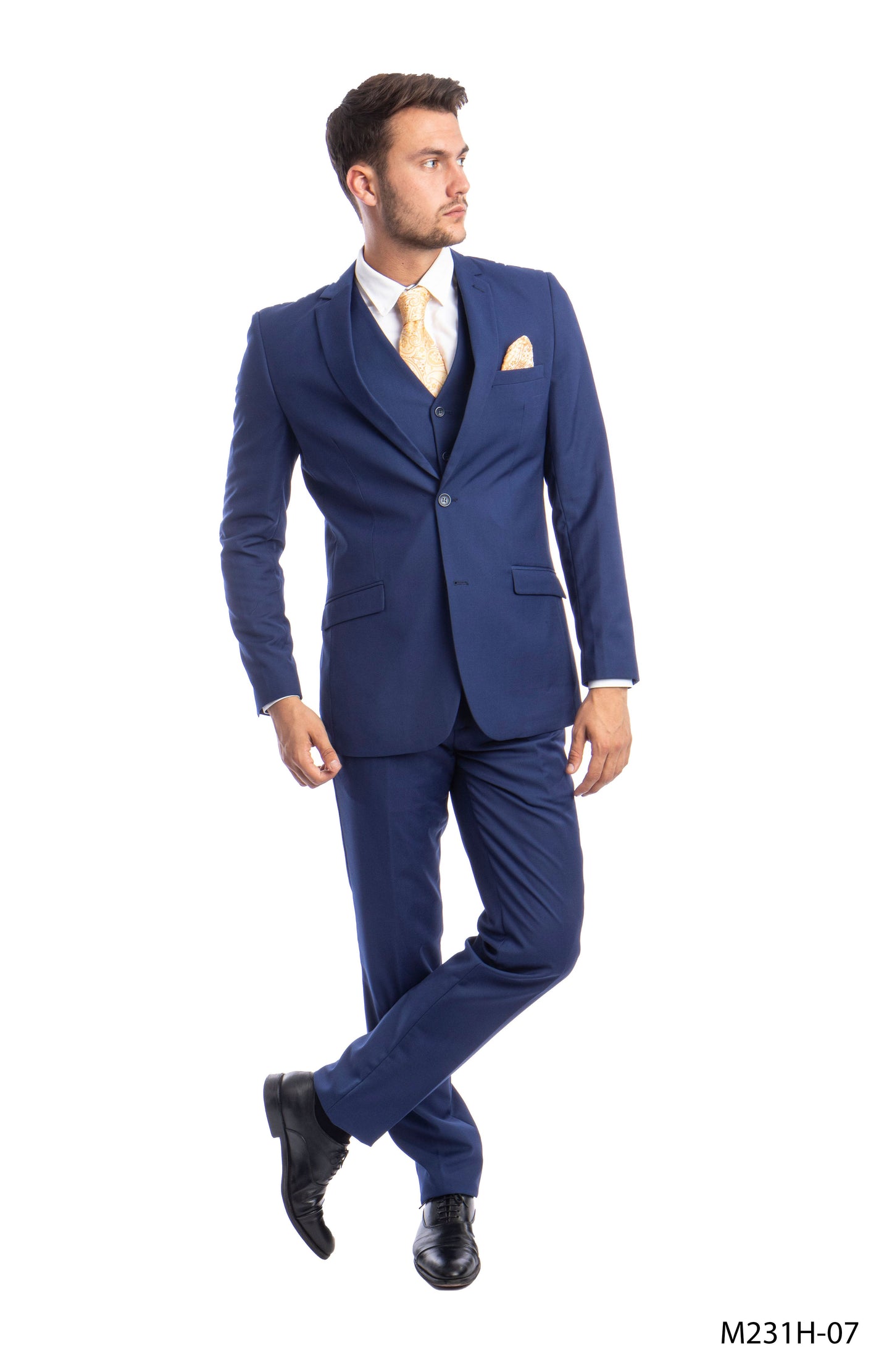 Solid Blue Notch Lapel 3 Piece Slim Fit Azzuro Men's Suit