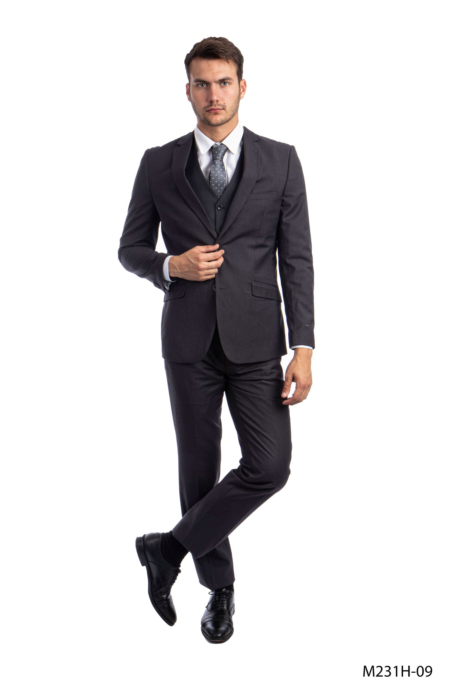 Solid Charcoal Notch Lapel 3 Piece Slim Fit Azzuro Men's Suit