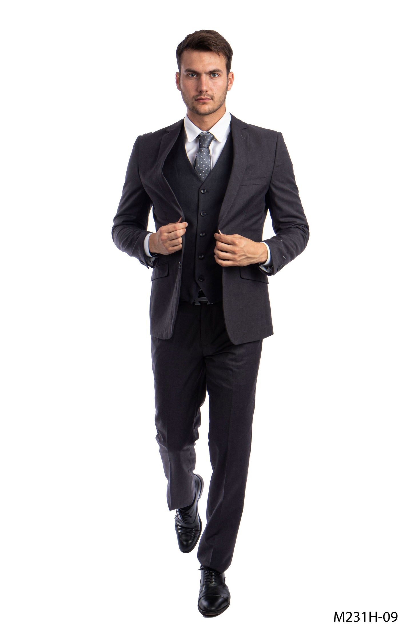 Solid Charcoal Notch Lapel 3 Piece Slim Fit Azzuro Men's Suit