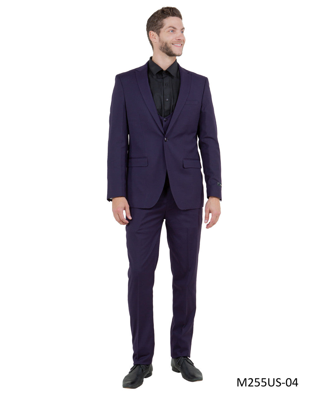 Solid Eggplant Notch Lapel 3 Piece Ultra Slim Fit Tazzio Men's Suit