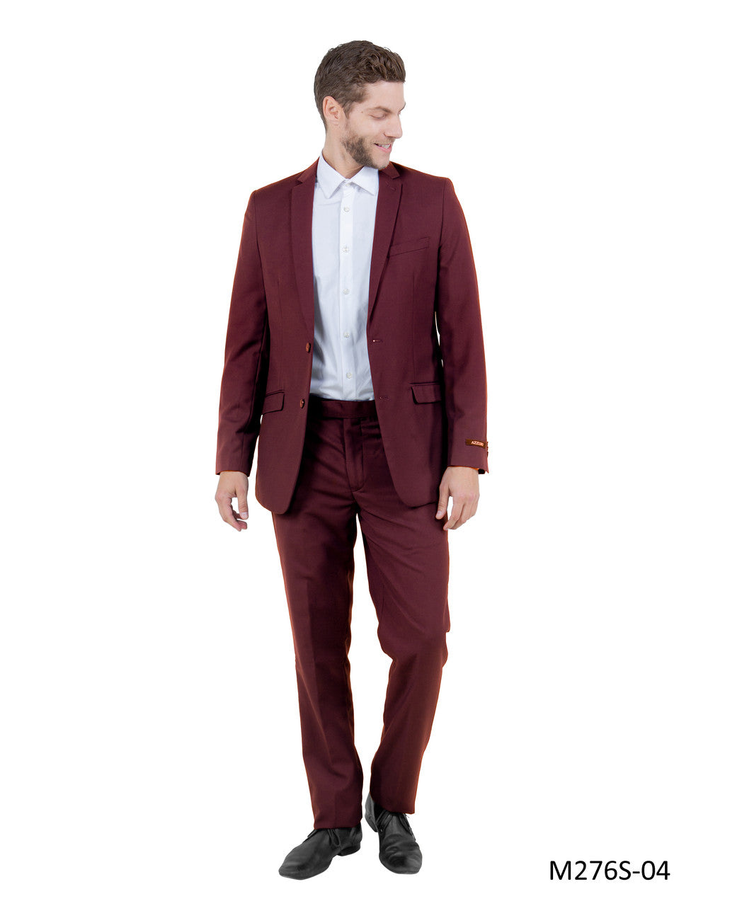 Solid Burgundy Notch Lapel 2 Piece Slim Fit Azzuro Men's Suit