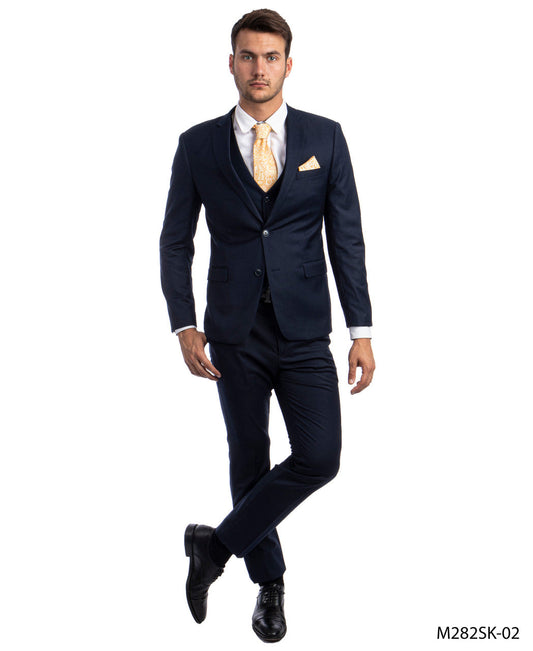 Solid Navy Blue Notch Lapel 3 Piece Skinny Fit Sean Alexander Men's Suit