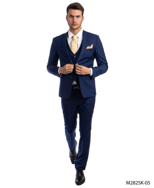 Solid Indigo Notch Lapel 3 Piece Skinny Fit Sean Alexander Men's Suit