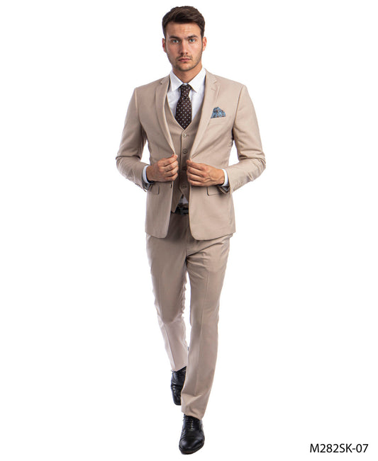 Solid Med Tan Notch Lapel 3 Piece Skinny Fit Sean Alexander Men's Suit