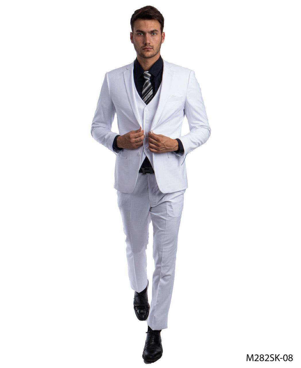 Solid White Notch Lapel 3 Piece Skinny Fit Sean Alexander Men's Suit