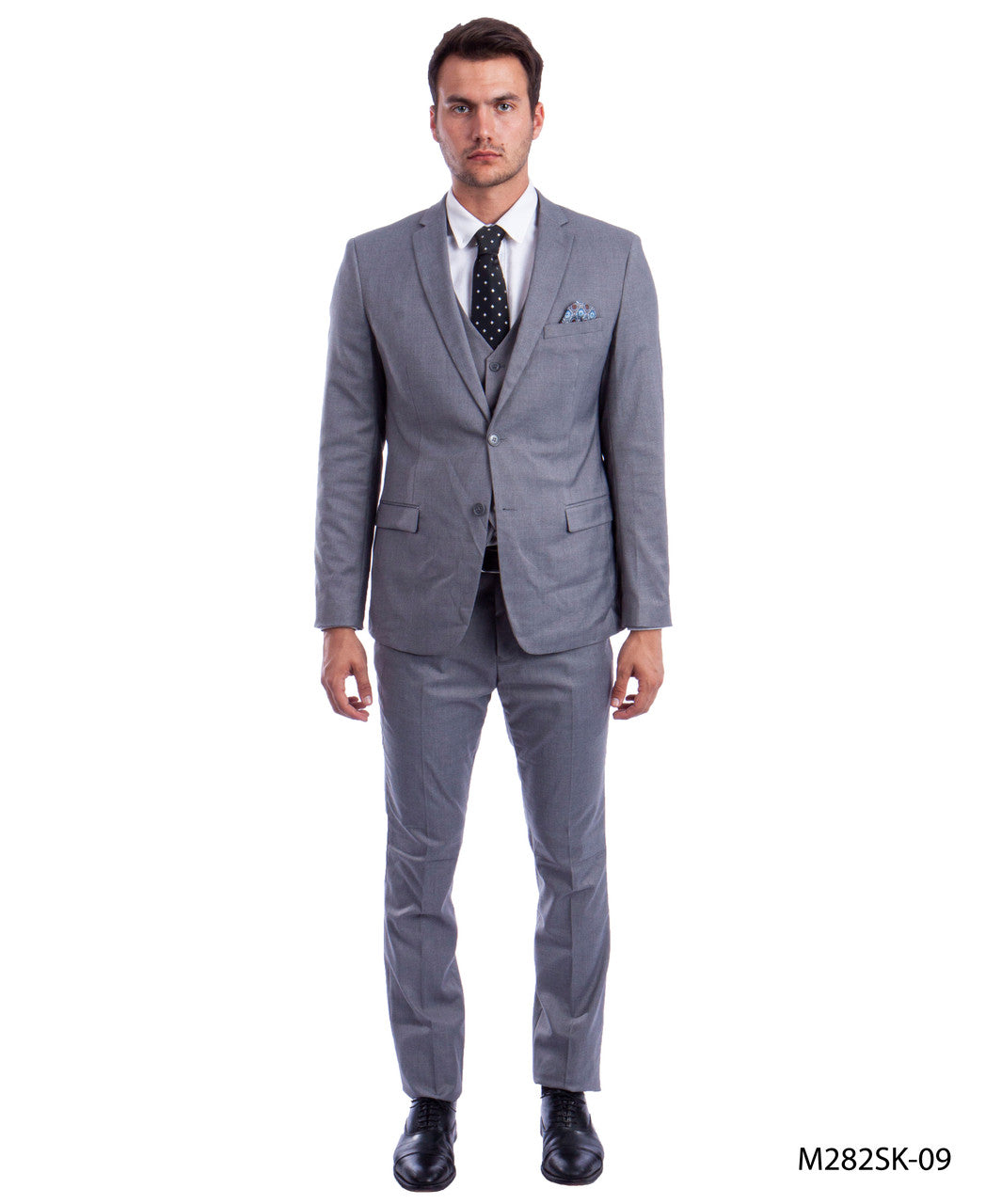 Solid Med Grey Notch Lapel 3 Piece Skinny Fit Sean Alexander Men's Suit