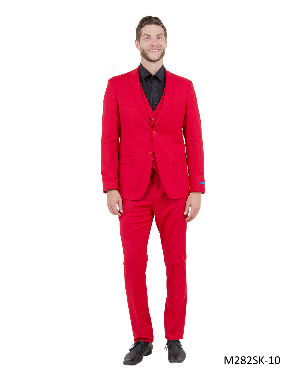 Solid Red Notch Lapel 3 Piece Skinny Fit Sean Alexander Men's Suit