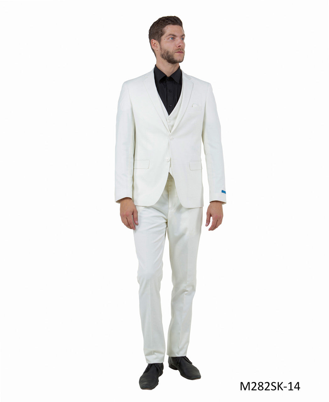 Solid Ivory Notch Lapel 3 Piece Skinny Fit Sean Alexander Men's Suit