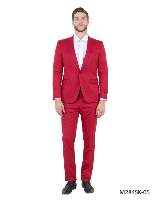 Solid Red Peak Lapel 2 Piece Skinny Fit Tazzio Men's Suit