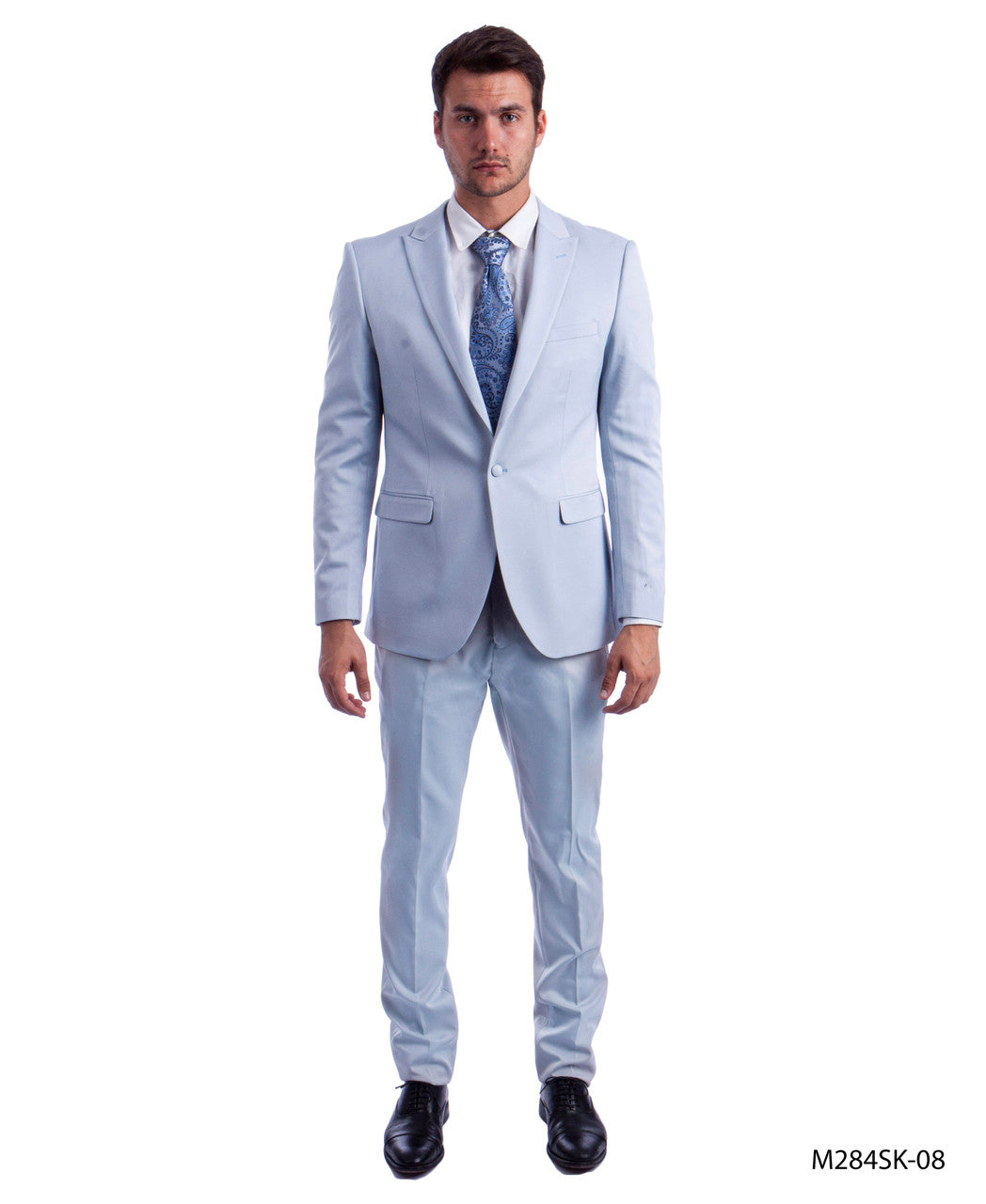 Solid Light Blue Peak Lapel 2 Piece Skinny Fit Tazzio Men's Suit