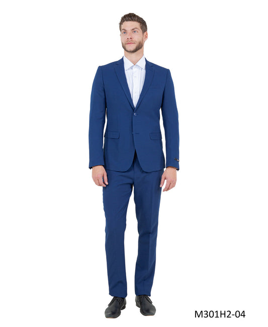 Solid Blue Notch Lapel 2 Piece Hybrid Fit Vitto Men's Suit