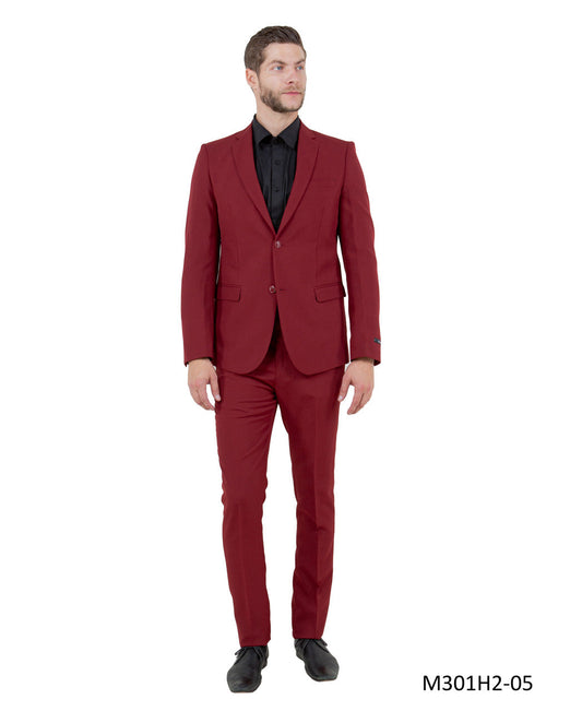 Solid Burgundy Notch Lapel 2 Piece Hybrid Fit Vitto Men's Suit