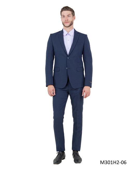 Solid Navy Notch Lapel 2 Piece Hybrid Fit Vitto Men's Suit