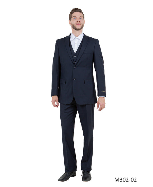 Solid Dark Navy Notch Lapel 3 Piece Modern Fit Demantie Men's Suit