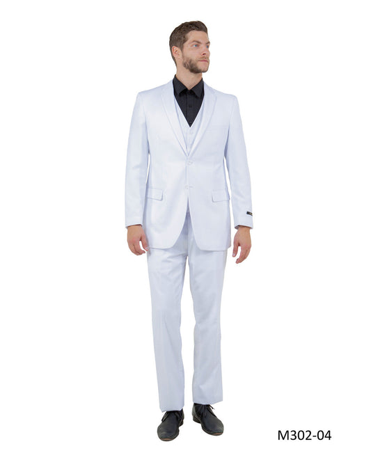 Solid White Notch Lapel 3 Piece Modern Fit Demantie Men's Suit